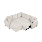 84.7 Chenille Sleeper Sectional Sofa with Storage & USB Ports