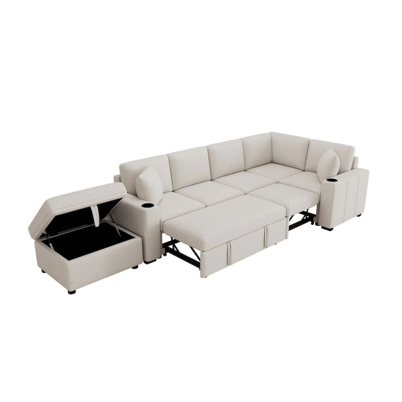 84.7 Chenille Sleeper Sectional Sofa with Storage & USB Ports