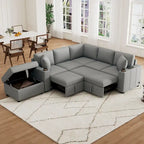 84.7 Chenille Sleeper Sectional Sofa with Storage & USB Ports