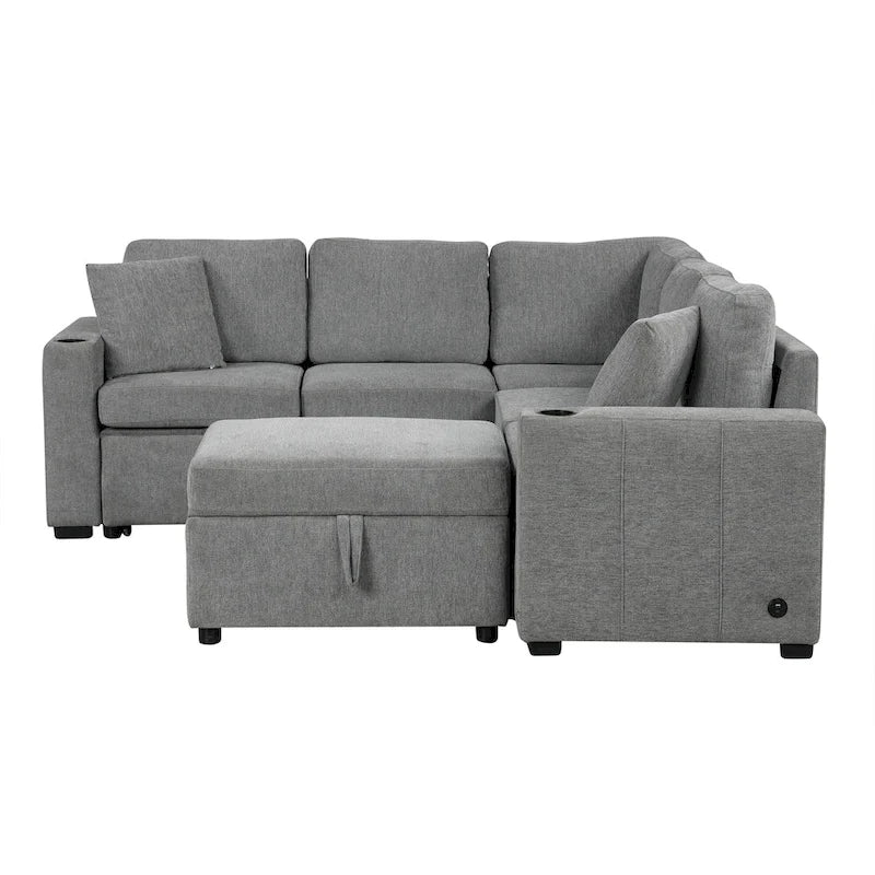 84.7 Chenille Sleeper Sectional Sofa with Storage & USB Ports