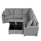 84.7 Chenille Sleeper Sectional Sofa with Storage & USB Ports