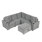 84.7 Chenille Sleeper Sectional Sofa with Storage & USB Ports