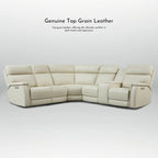 Genuine Leather Power Recliner Sectional Sofa with Console, Ajustable Headrest, USB&USB-C Port, 1 Power Armlesschair