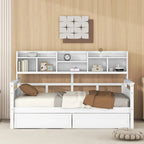 Twin Daybed with Storage Drawers & Shelves, Solid Wood Frame