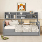 Twin Daybed with Storage Drawers & Shelves, Solid Wood Frame