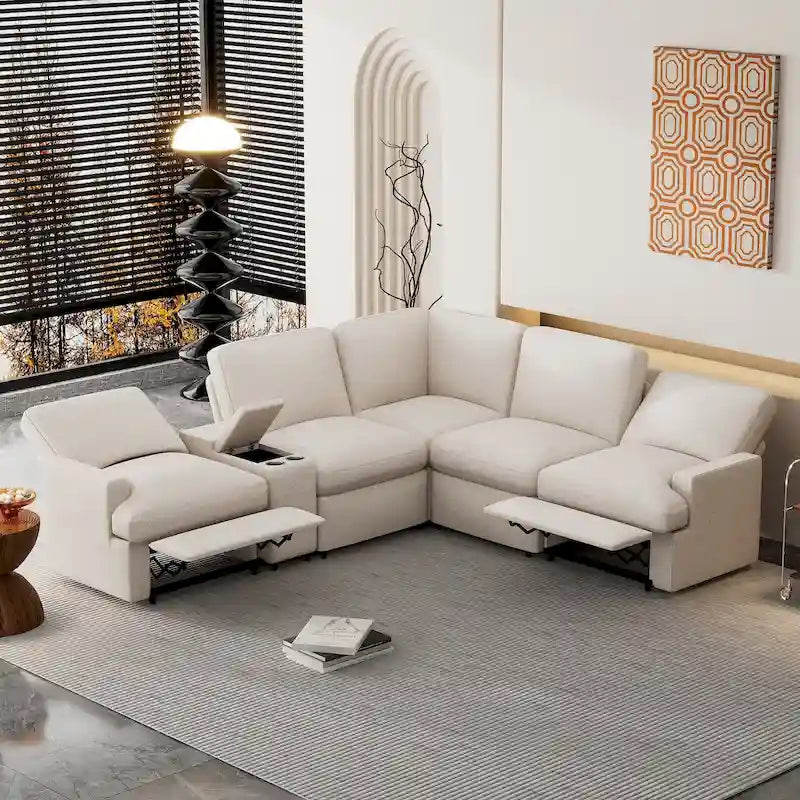 Power Recliner Corner Sofa Reclining Sofa Sectional Couches with Cup Holders, USB Ports and Power Socket for Living Room