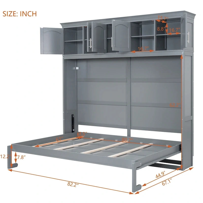 Queen Size Murphy Bed Wall Bed with Top Cabinets