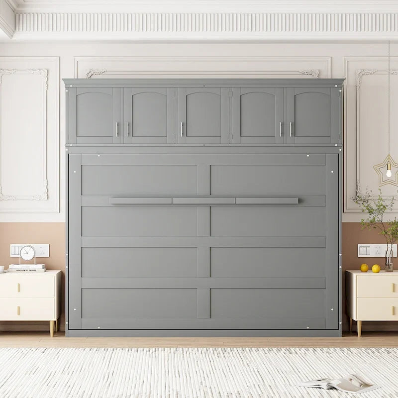 Queen Size Murphy Bed Wall Bed with Top Cabinets