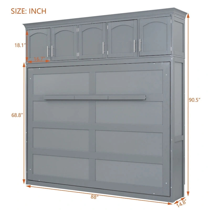 Queen Size Murphy Bed Wall Bed with Top Cabinets