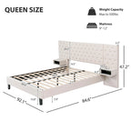 Velvet Upholstered Bed Frame Queen Size Button Tufted Bed