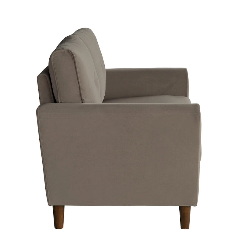Brown Velvet Upholstery 1Pc Comfort Loveseat Plush Seatbacks Tufted Detail Solid Wood Frame Modern Living Room Furniture