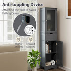 Costway Bathroom Tall Cabinet Freestanding Linen Tower with Doors & - See Details