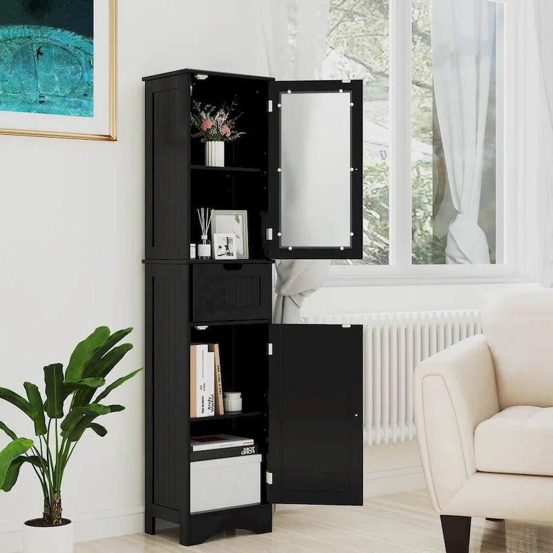 Costway Bathroom Tall Cabinet Freestanding Linen Tower with Doors & - See Details