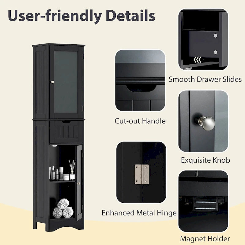 Costway Bathroom Tall Cabinet Freestanding Linen Tower with Doors & - See Details