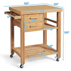 Costway Bamboo Kitchen Trolley Cart Wood Rolling Island w/ Tower Rack