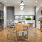 Costway Bamboo Kitchen Trolley Cart Wood Rolling Island w/ Tower Rack