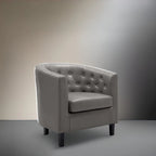 Accent Chair, Button Tufted Faux Leather Barrel Chair, Midcentury Modern Accent Chair, Comfy Armchair, Tub Barrel Chairs