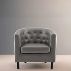 Accent Chair, Button Tufted Faux Leather Barrel Chair, Midcentury Modern Accent Chair, Comfy Armchair, Tub Barrel Chairs