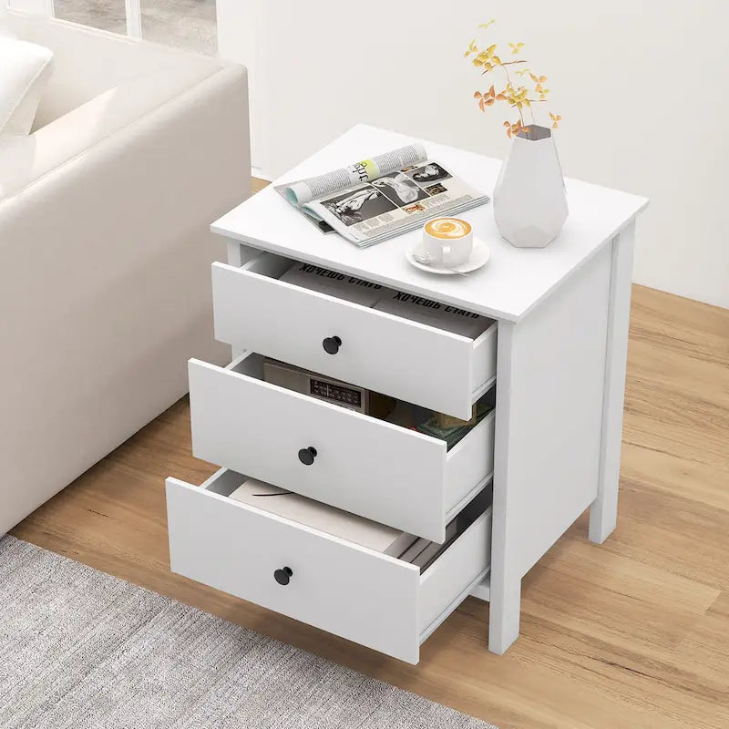 3-Drawer Wooden Nightstand Bedside Table