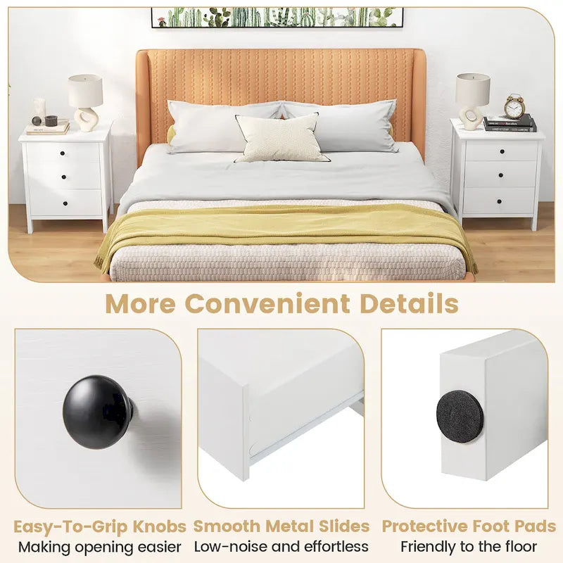3-Drawer Wooden Nightstand Bedside Table