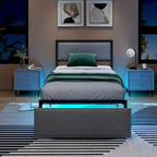 Gymax Twin Size Bed Frame w/ Storage Drawer Metal Platform Bed w/ LED