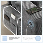 140 Corduroy U-Shaped Modular Sectional Sofa with Storage Ottoman & Console,and USB Charger, Cup Holders & 30 Wide Seats