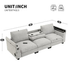 96 Chenille Smart Sectional Sofa with Bluetooth Speaker, Drop-Down Table & USB Charger and 3-Seater Cloud Couch