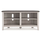 Elia Corner TV Media Console, 4 Shelves, Gray, Rustic White, 48 Inch