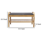Mindy Shoe Storage Bench, Gray Polyester Seat, Walnut Brown Bamboo, 36 Inch