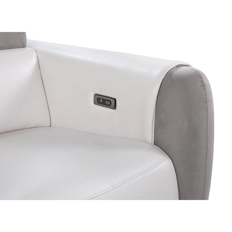 HomeRoots 77 Gray White And Silver Faux Leather and Microfiber Power Reclining Loveseat With Storage - 76.5' X '31.25' X '40