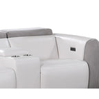 HomeRoots 77 Gray White And Silver Faux Leather and Microfiber Power Reclining Loveseat With Storage - 76.5' X '31.25' X '40