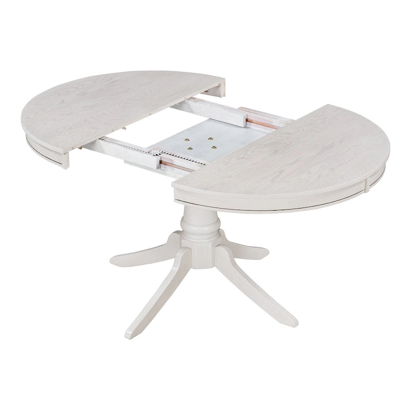 5 Piece Round Dining Table Set, Solid Wood Kitchen Table and Chair Set with Extendable Table and 4 Upholstered Chairs