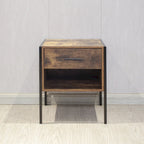 Vintage Industrial Nightstand Set of 2, Living Room Side Table with Drawers, Storage Cabinet with Open Shelves