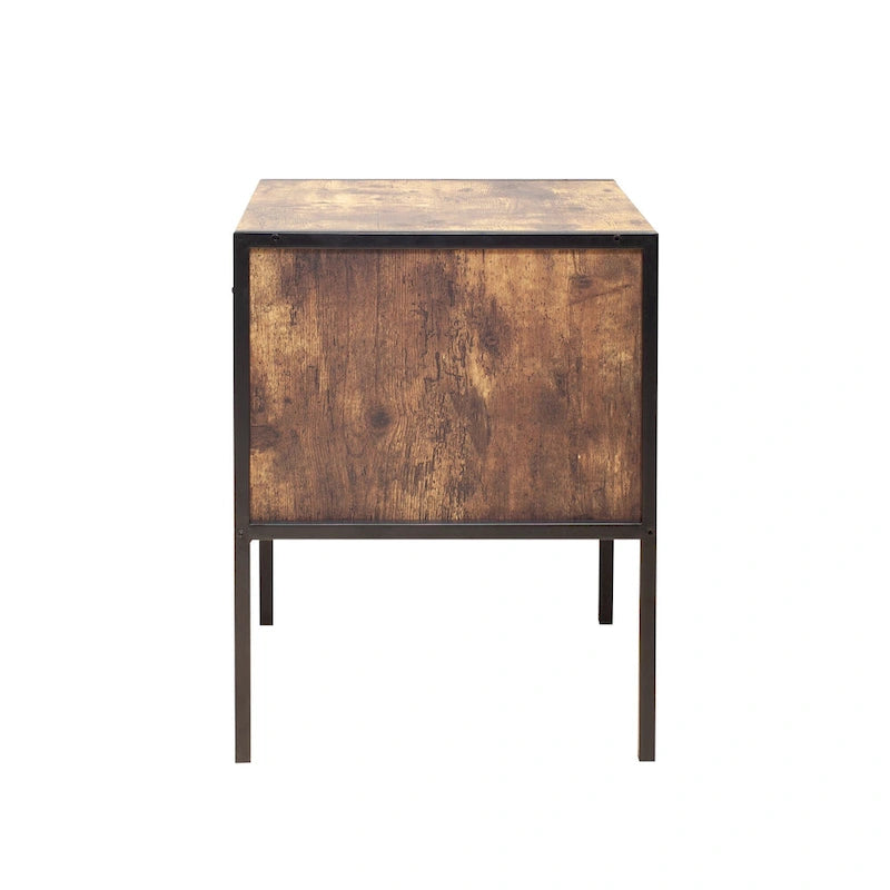 Vintage Industrial Nightstand Set of 2, Living Room Side Table with Drawers, Storage Cabinet with Open Shelves