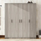 4-Door Wardrobe, Wood Free-Standing Cabinet Closet with Shelves and Drawer, Clothes Organizer for Bedroom Entryway - N/A