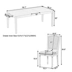 7 Pcs Dining Table Set, Solid Wood Table and Chairs Set with Extendable Dining Table, 2 Drawers and 6 Upholstered Chairs