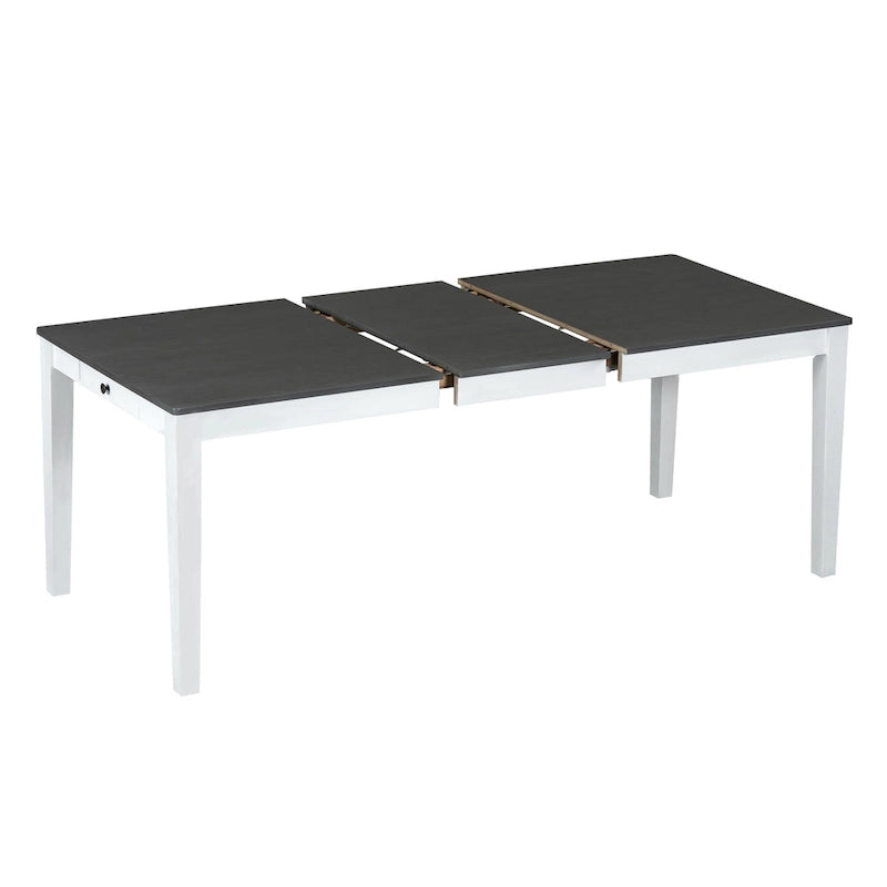 7 Pcs Dining Table Set, Solid Wood Table and Chairs Set with Extendable Dining Table, 2 Drawers and 6 Upholstered Chairs
