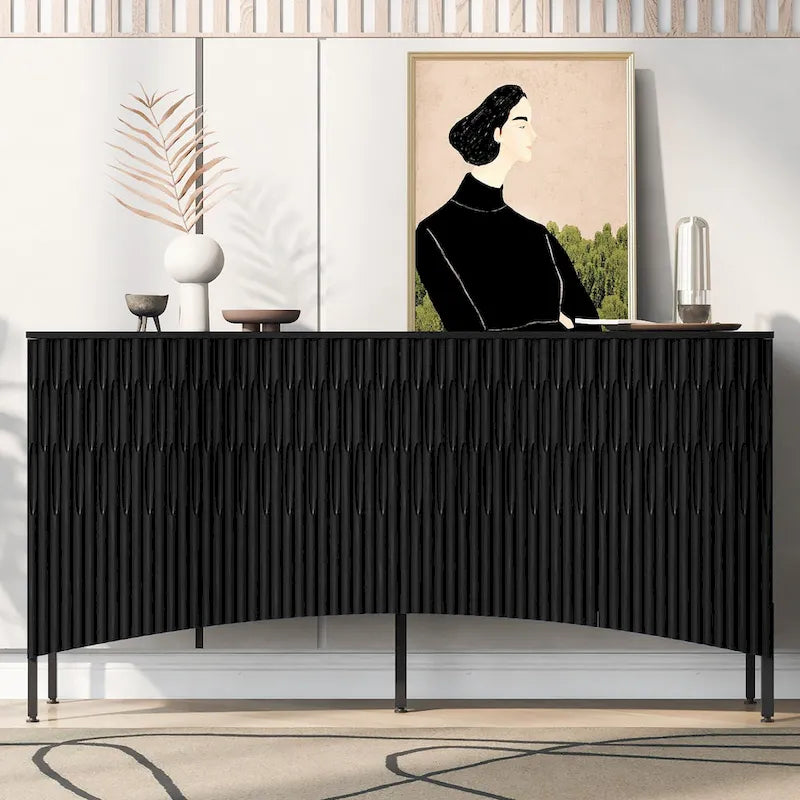 Buffet Cabinet with 4 Curved Bottom Doors, Sideboard Cabinet with Metal Legs, Console Table with Adjustable Shelf