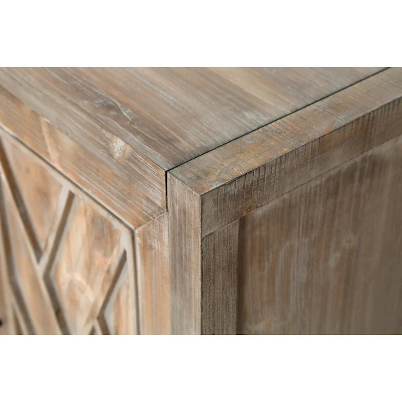 Wood Sideboard Cabinet with Pattern Door, Buffet Cabinet with Adjustable Shelves, Console Table with Solid Wood Legs