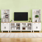 TV Stand with Bookshelves & Tempered Glass Doors, Entertainment Center with Adjustable Shelves for TVs up to 70