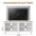 TV Stand with Bookshelves & Tempered Glass Doors, Entertainment Center with Adjustable Shelves for TVs up to 70