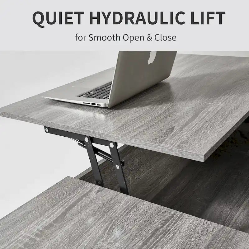 New Adjustable Top Coffee Table in Walnut or Grey, Rectangle Living Room Desk with Storage