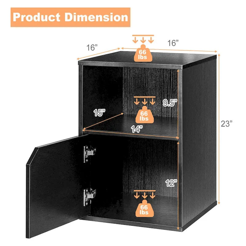 Gymax Set of 2 Nightstands Side End Table Storage Cabinet Shelf Living