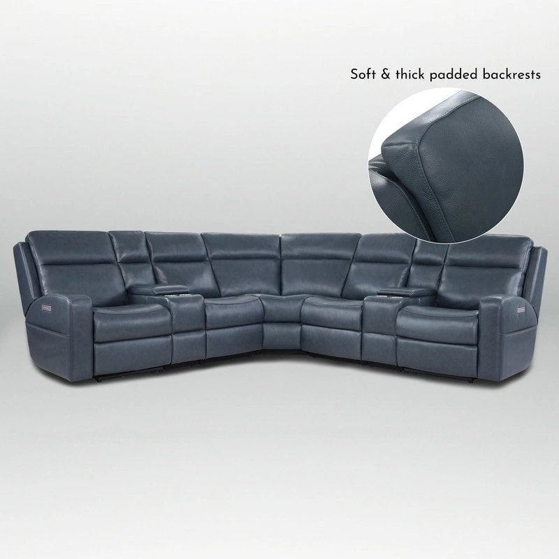 110 W Width Genuine Leather Power Recliner Sectional with Storage, USB&USB-C Port for Living Room