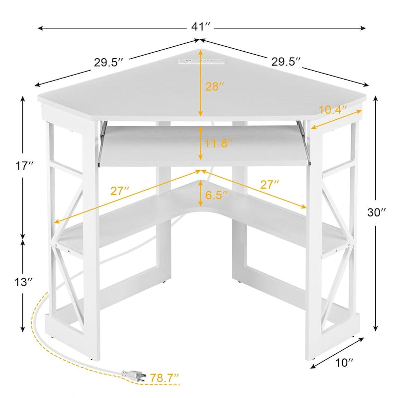 Corner Desk Small Desk with Outlets Corner Table for Small Space, Computer Desk with USB Ports Triangle Desk with Storage