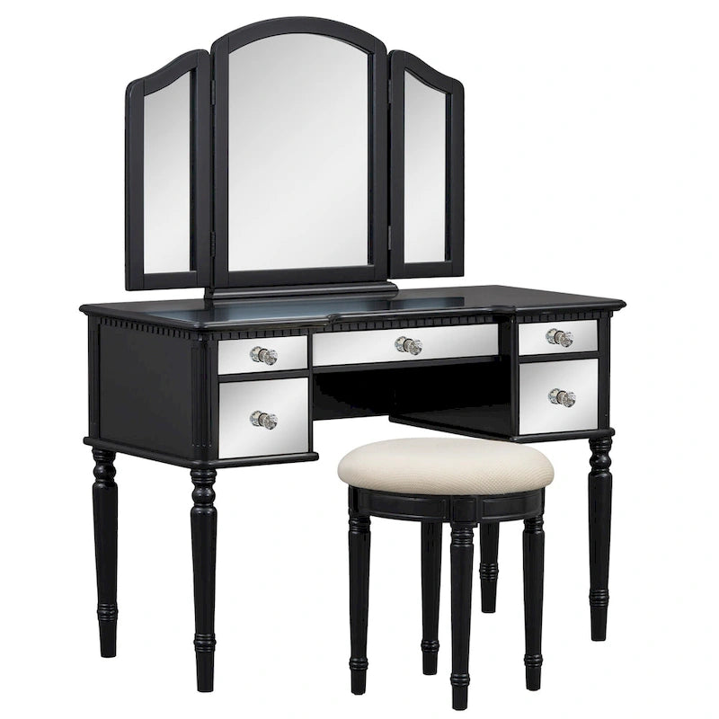 43 Dressing Table Set with Mirrored Drawers and Stool