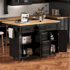 Kitchen Storage Island on Wheels with Drop Leaf & Power Outlet, 56.5 Kitchen Island with 4 Doors , 5 Deep Drawers