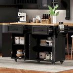 Kitchen Storage Island on Wheels with Drop Leaf & Power Outlet, 56.5 Kitchen Island with 4 Doors , 5 Deep Drawers