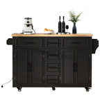 Kitchen Storage Island on Wheels with Drop Leaf & Power Outlet, 56.5 Kitchen Island with 4 Doors , 5 Deep Drawers