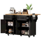 Kitchen Storage Island on Wheels with Drop Leaf & Power Outlet, 56.5 Kitchen Island with 4 Doors , 5 Deep Drawers